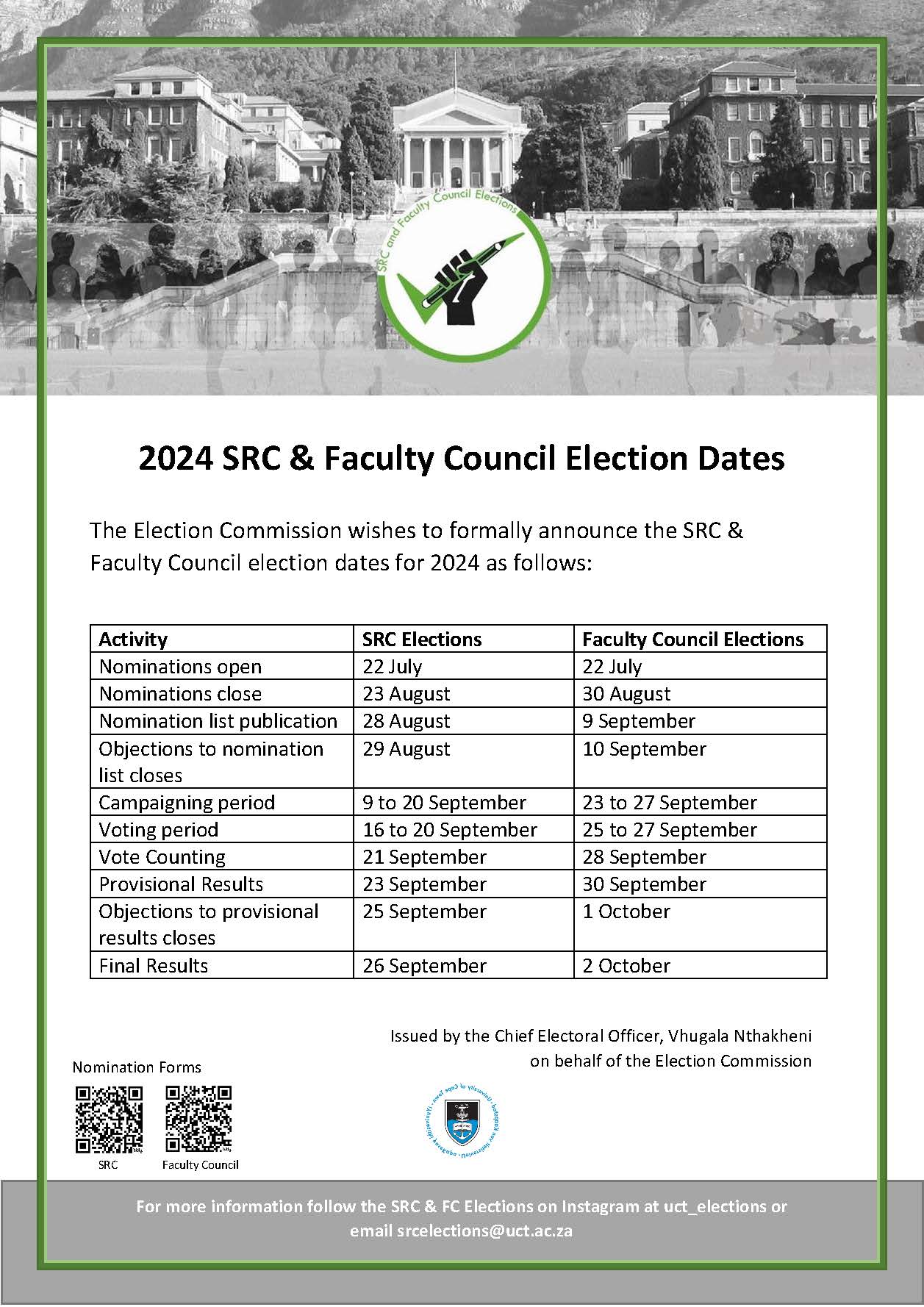 Overview of the SRC & FC Elections Timetable